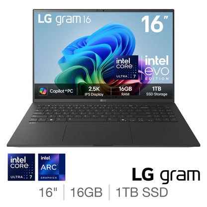 LG Gram 16 Inch Laptop, Intel Core Ultra 7 16GB 1TB Copilot+PC, 16Z90TL-G.AU78A1