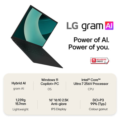 LG Gram 16 Inch Laptop, Intel Core Ultra 7 16GB 1TB Copilot+PC, 16Z90TL-G.AU78A1