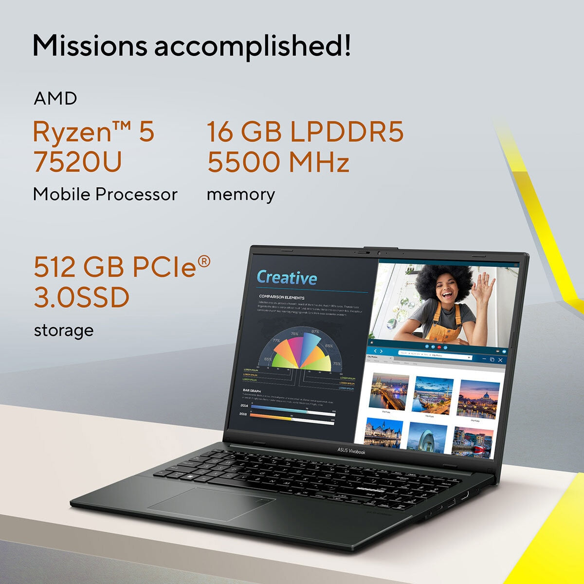 ASUS Vivobook Go Laptop, AMD Ryzen 5, 16GB /512GB, 15.6 Inch, E1504FA-BQ2566W