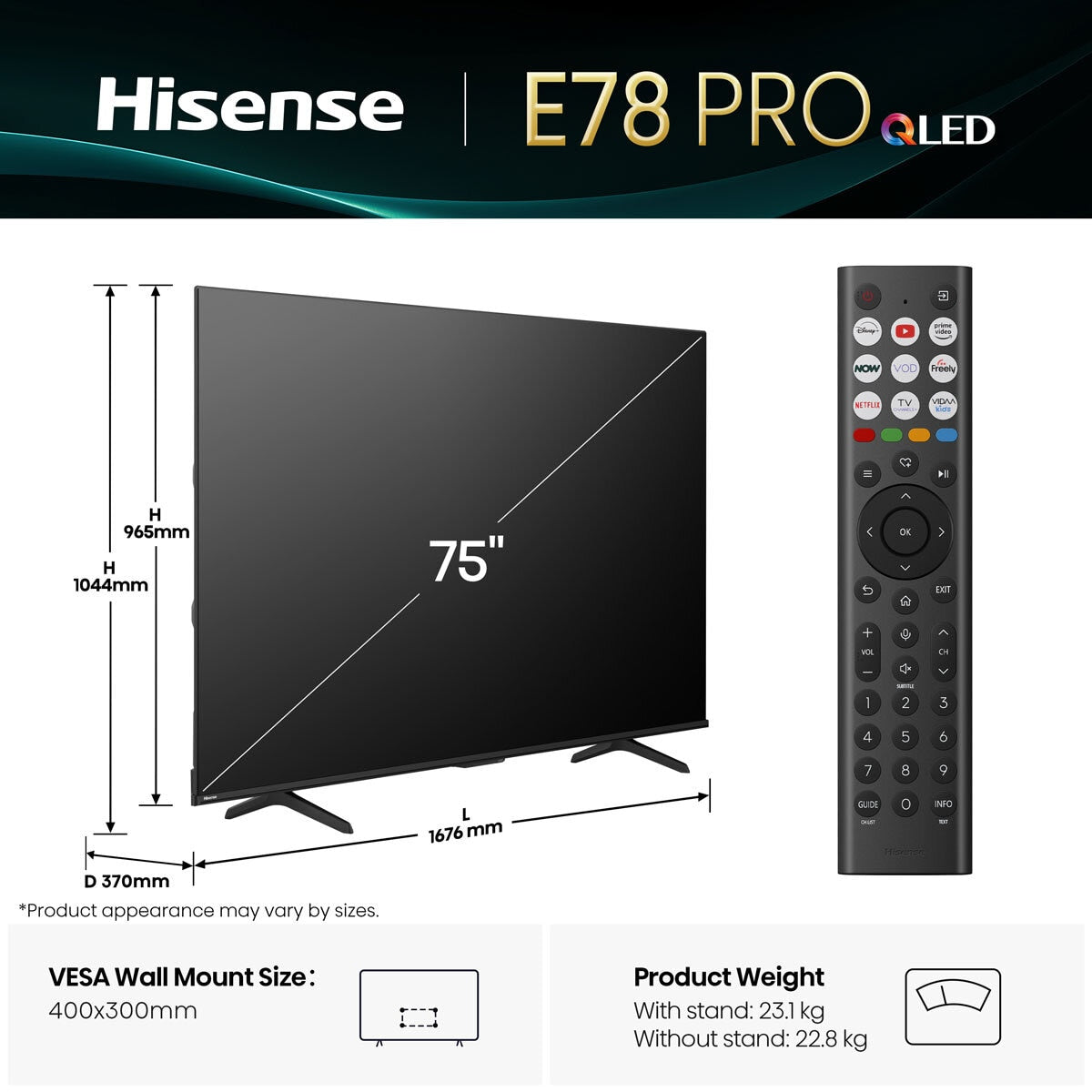 Hisense 75E78QTUK PRO 75 Inch QLED HD Smart TV