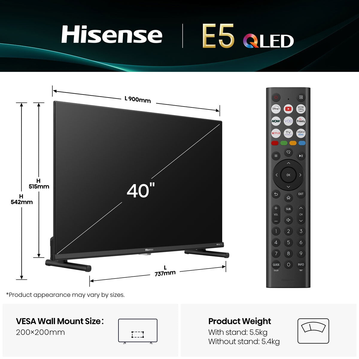 Hisense 40 Inch QLED Full HD Smart TV 40E5QTUK