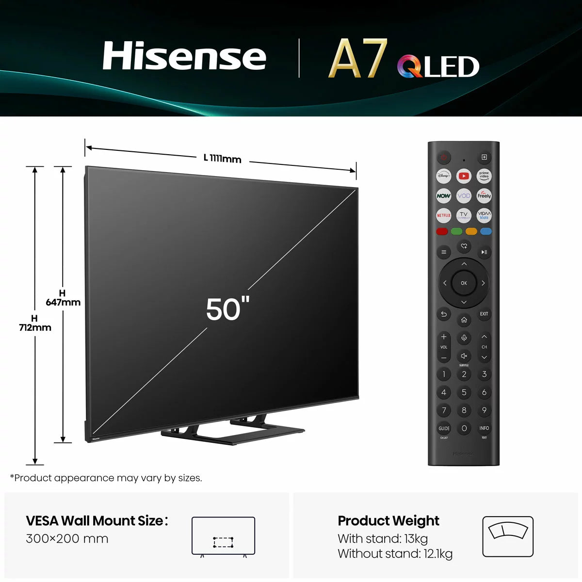Hisense 50A7QTUK 50 Inch QLED HD Smart TV 5-Year Warranty