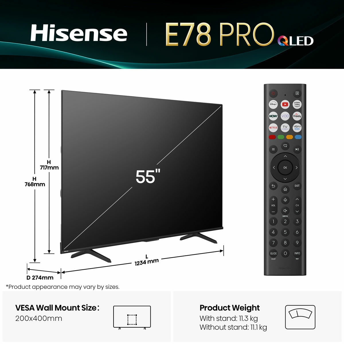 Hisense 55E78QTUK PRO 55 Inch QLED HD Smart TV
