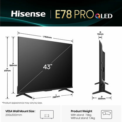 Hisense 43E78QTUK PRO 43 Inch QLED HD Smart TV