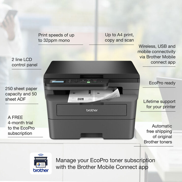 Brother 3-in-1 Mono Laser Multifunction Printer, DCP-L2627DWE