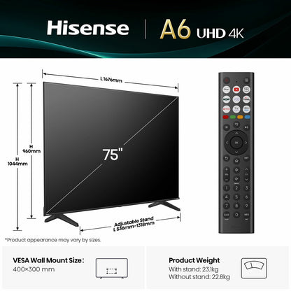 Hisense 75A6QTUK 75 Inch 4K Ultra HD Smart TV