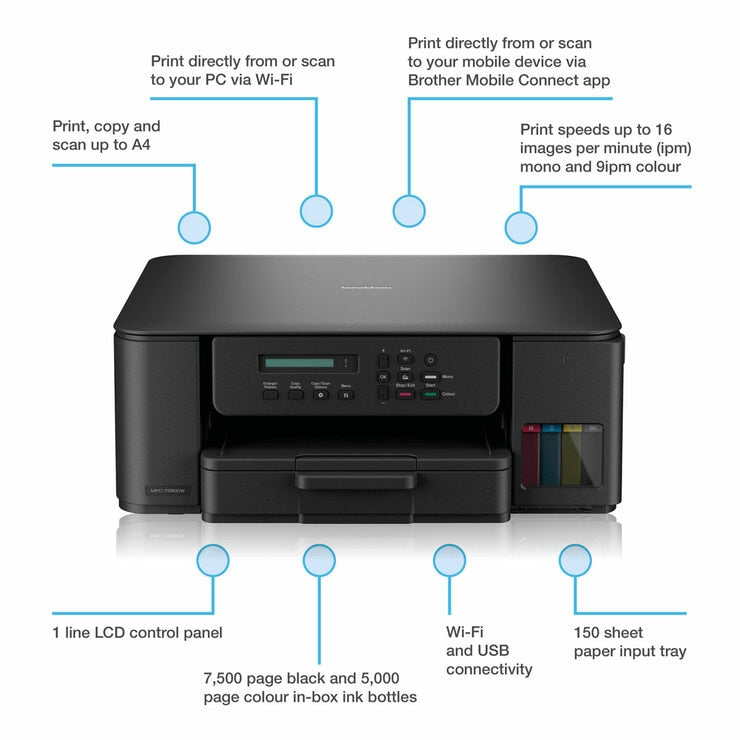 Brother 3-in-1 compact inktank printer, DCP-T580DW