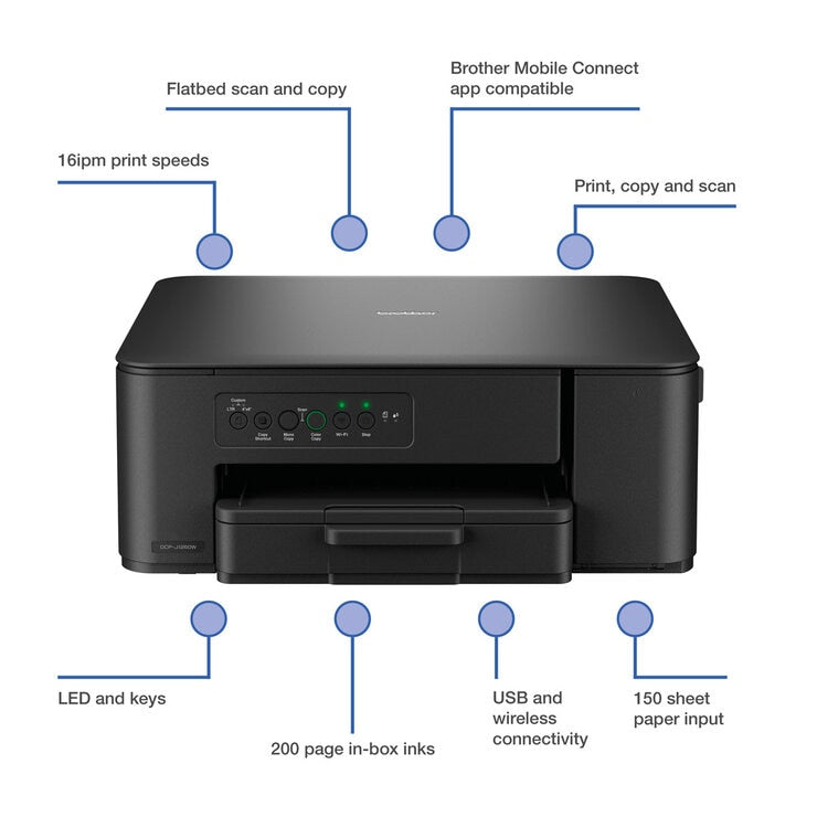 Brother 3-in-1 compact inkjet colour printer, DCP-J1260W