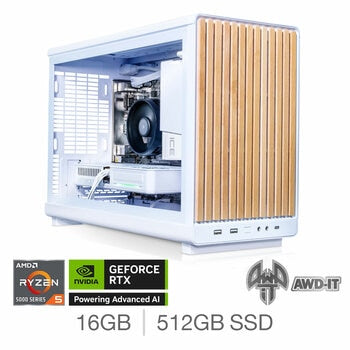 AWD-IT Compact 3 Gaming Desktop PC White, AMD Ryzen 5, 16GB 1TB, NVIDIA RTX5060