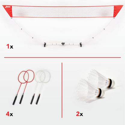 Penn Premium Easy Setup Badminton Set with 4 Rackets and 2 Shuttlecocks