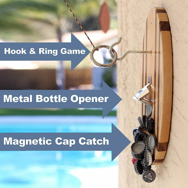 Vivere Hook and Ring Game with Bottle Opener & Magnetic Cap Catch (2 Pack)