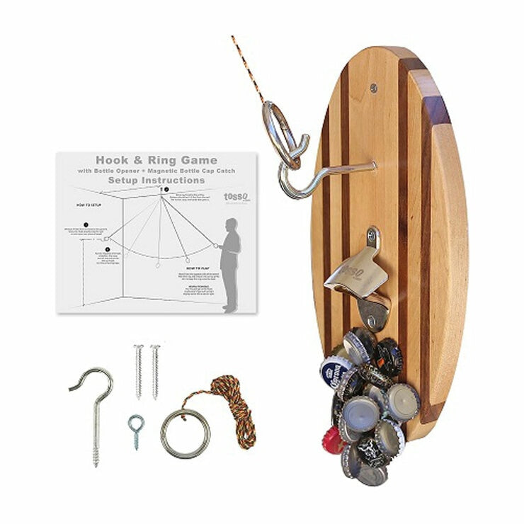 Vivere Hook and Ring Game with Bottle Opener & Magnetic Cap Catch (2 Pack)