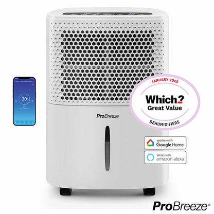 Pro Breeze 12L Dehumidifier With Humidistat & Smart App Control, PB-D-06W-W-UK