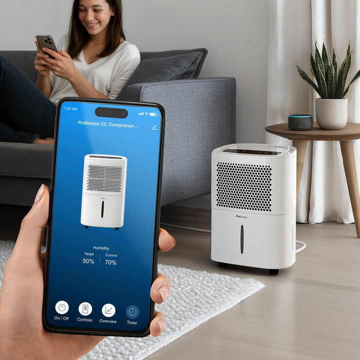 Pro Breeze 12L Dehumidifier With Humidistat & Smart App Control, PB-D-06W-W-UK