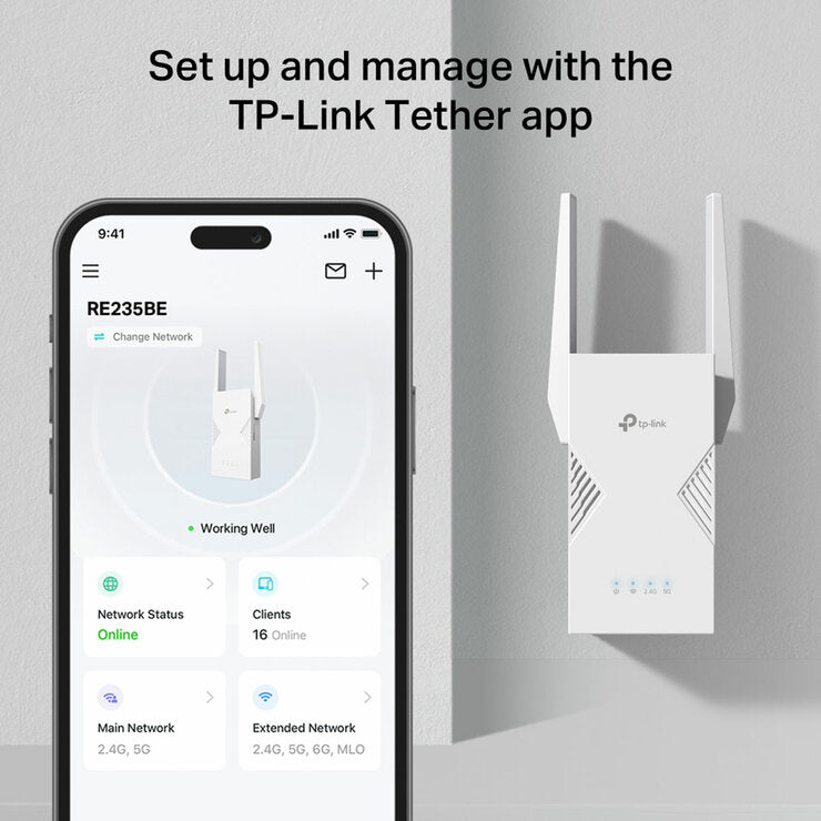 TP-Link RE235BE Dual-band WiFi 7 Range Extender, BE3600
