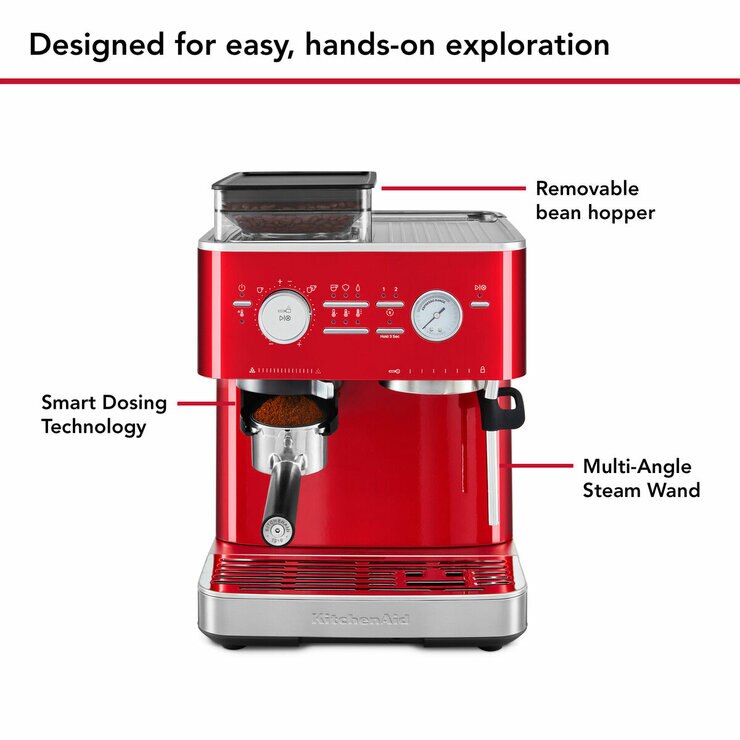 KitchenAid Semi Auto Espresso Machine With Burr Grinder, 5KES6551BCA