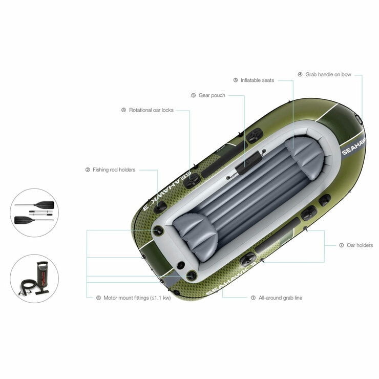 Intex Seahawk 3 Person Inflatable Boat Set