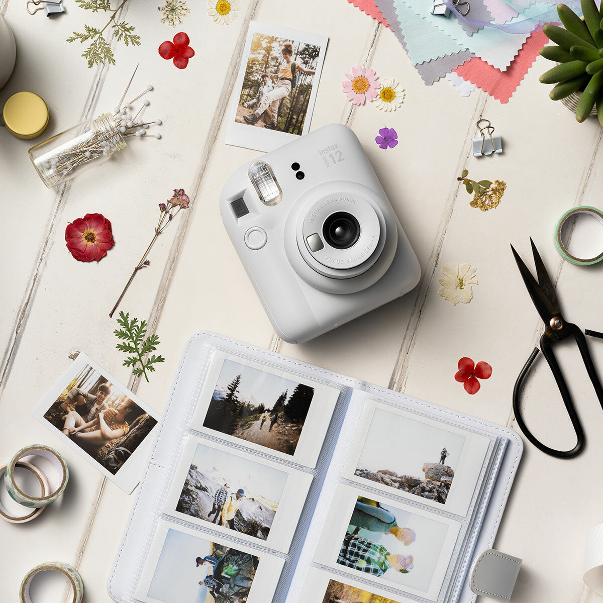 FujiFilm Instax Mini 12 (Clay White) with 10 Shot Film Pack (Stone Grey)