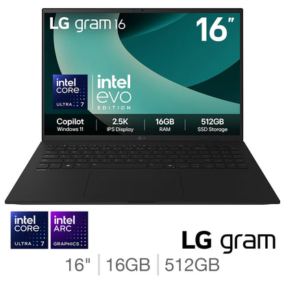 LG Gram 16 Inch Laptop, Core Ultra 7, 16GB RAM, 512GB SSD, 16Z90T-G.AA75A11
