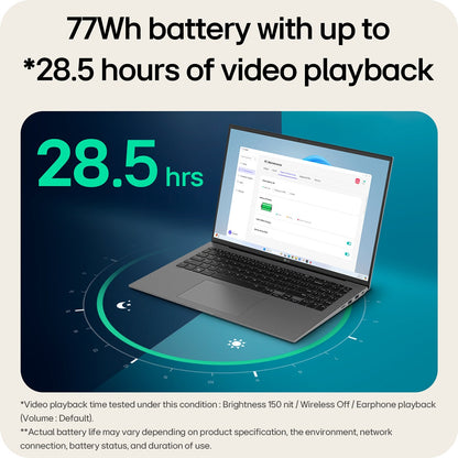 LG Gram 16 Inch Laptop, Intel Core Ultra 7, 16GB RAM 512GB SSD, 16Z90TL-G.AU75A1