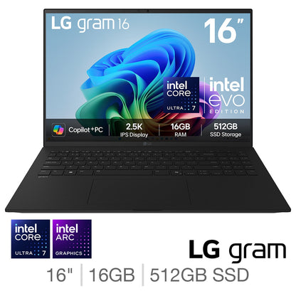 LG Gram 16 Inch Laptop, Intel Core Ultra 7, 16GB RAM 512GB SSD, 16Z90TL-G.AU75A1