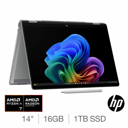 HP Omnibook X Flip 2-in-1 Laptop, 14-Inch AMD Ryzen AI 7, 16GB/1TB, 14-FK0009NA