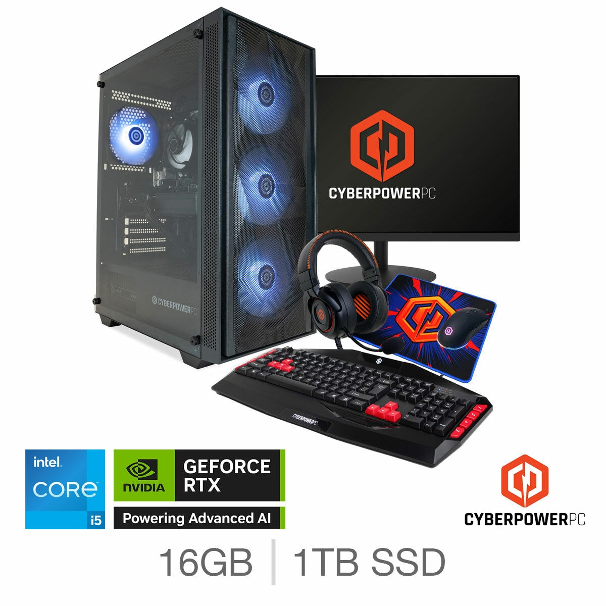 CyberPower, Intel Core i5, 16GB RAM, 1TB SSD, RTX 5060, Gaming Desktop Bundle