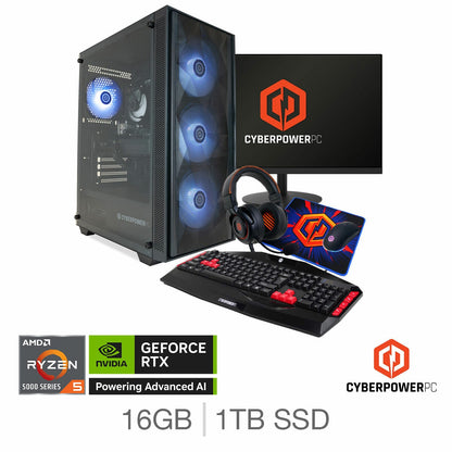 Cyberpower Gaming Desktop Bundle, AMD Ryzen 5, 16GB RAM, 1TB SSD, RTX 5060