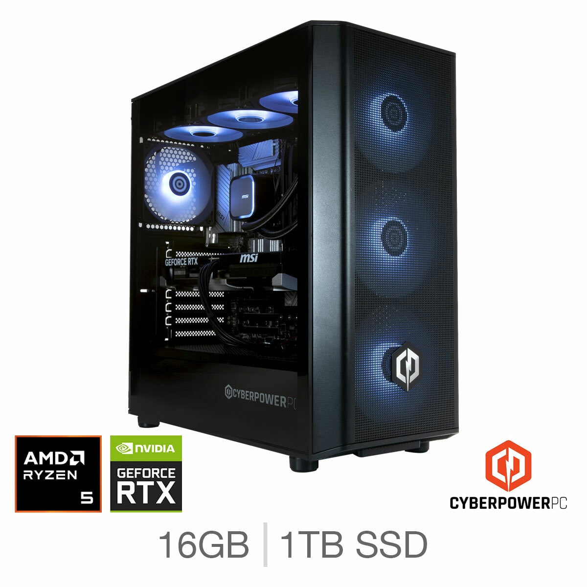 Cyberpower Gaming Desktop PC, AMD Ryzen 5, 16GB RAM, 1TB SSD, NVIDIA RTX 5060Ti