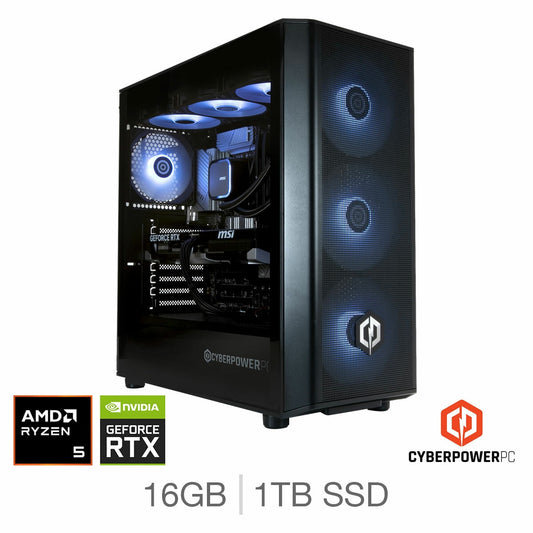 Cyberpower Gaming Desktop PC, AMD Ryzen 5, 16GB RAM, 1TB SSD, NVIDIA RTX 5060Ti
