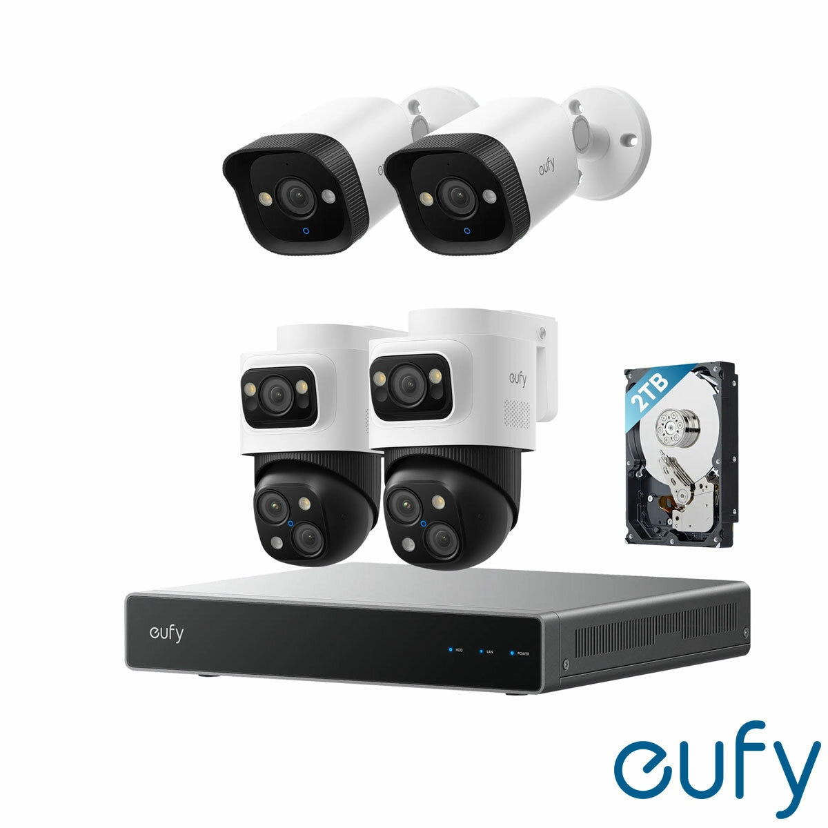 Eufy S4 NVR Security System with 2xPOE S4 Bullet-PTZ Cam & 2xPOE E40 Bullet Cam