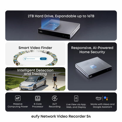 Eufy S4 NVR Security System with 2xPOE S4 Bullet-PTZ Cam & 2xPOE E40 Bullet Cam