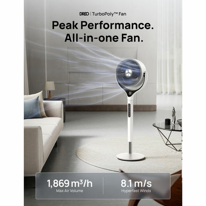 Dreo Smart TurboPoly Pedestal Fan in White, DR-HPF025S