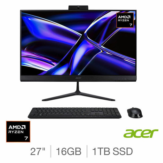 Acer C27-B 27 Inch All in One Desktop PC, AMD Ryzen AI 7, 16GB RAM, 1TB SSD
