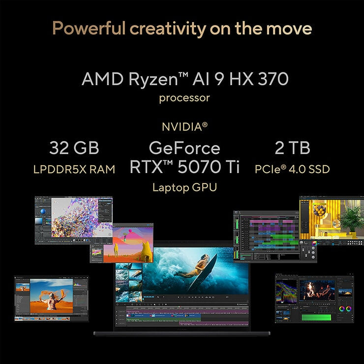 ASUS ProArt 16 Inch Laptop, OLED Screen, AMD Ryzen AI 9, 32GB 2TB, NVIDIA 5070Ti