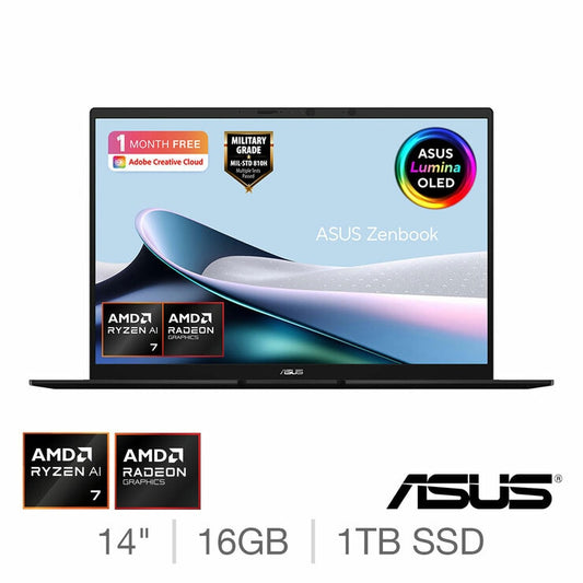 ASUS Zenbook 14 Inch Laptop, OLED Screen, AMD Ryzen AI 7, 16GB, 1TB, AMD Radeon