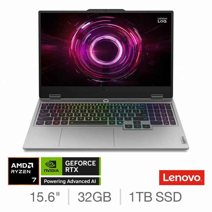 Lenovo LOQ 15.6 Inch Gaming Laptop, AMD Ryzen 7, 32GB RAM, 1TB SSD, RTX 5060