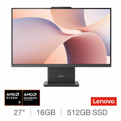 Lenovo IdeaCentre 27 Inch All-in-One Desktop, AMD Ryzen 7, 16GB, 512GB SSD