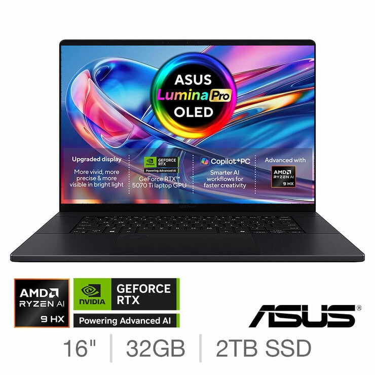 ASUS ProArt 16 Inch Laptop, OLED Screen, AMD Ryzen AI 9, 32GB 2TB, NVIDIA 5070Ti