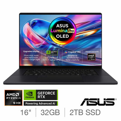 ASUS ProArt 16 Inch Laptop, OLED Screen, AMD Ryzen AI 9, 32GB 2TB, NVIDIA 5070Ti