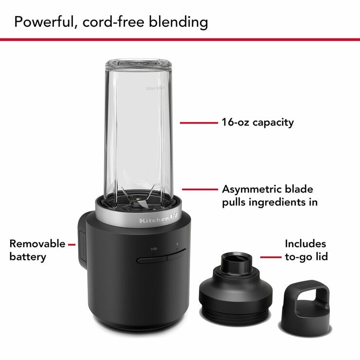 KitchenAid 5KSBR256BM Go Cordless Personal Blender With Battery in Black