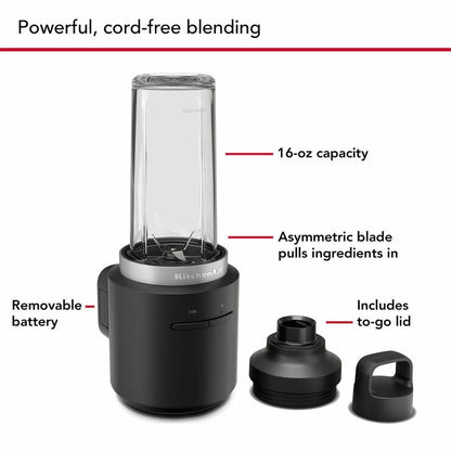 KitchenAid 5KSBR256BM Go Cordless Personal Blender With Battery in Black
