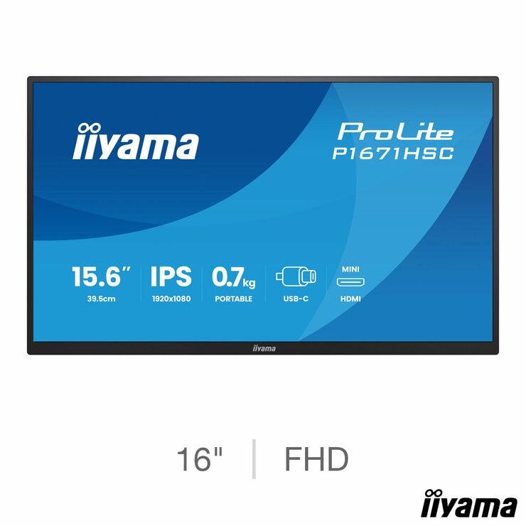 iiyama ProLite 16 Inch 60Hz Full HD IPS Portable Monitor, P1671HSC-B1