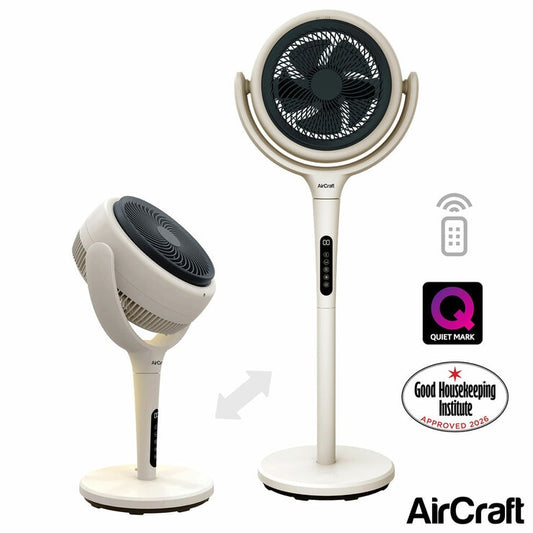 AirCraft LUME Ultra Quiet 2in1 Air Circulator Fan With Remote & LED Stone White