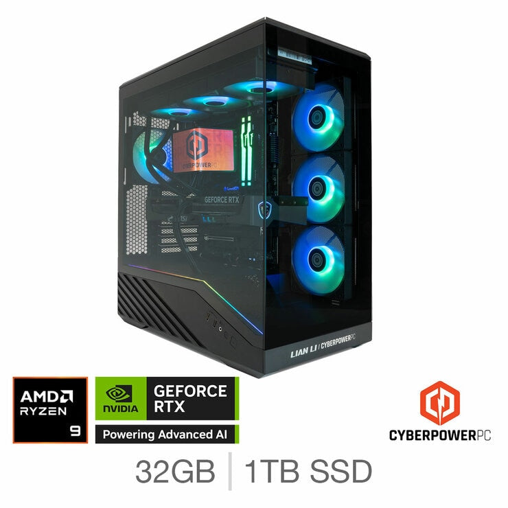 CyberPower Gaming Desktop PC, AMD Ryzen 9, 32GB RAM, 1TB SSD, NVIDIA GF RTX 5080