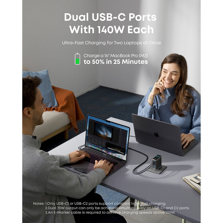 Anker Prime 140W 4-Port GaN Charger with 2x 0.9 m and 1x 1.8 m 240W USB-C Cables