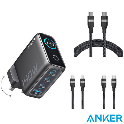 Anker Prime 140W 4-Port GaN Charger with 2x 0.9 m and 1x 1.8 m 240W USB-C Cables