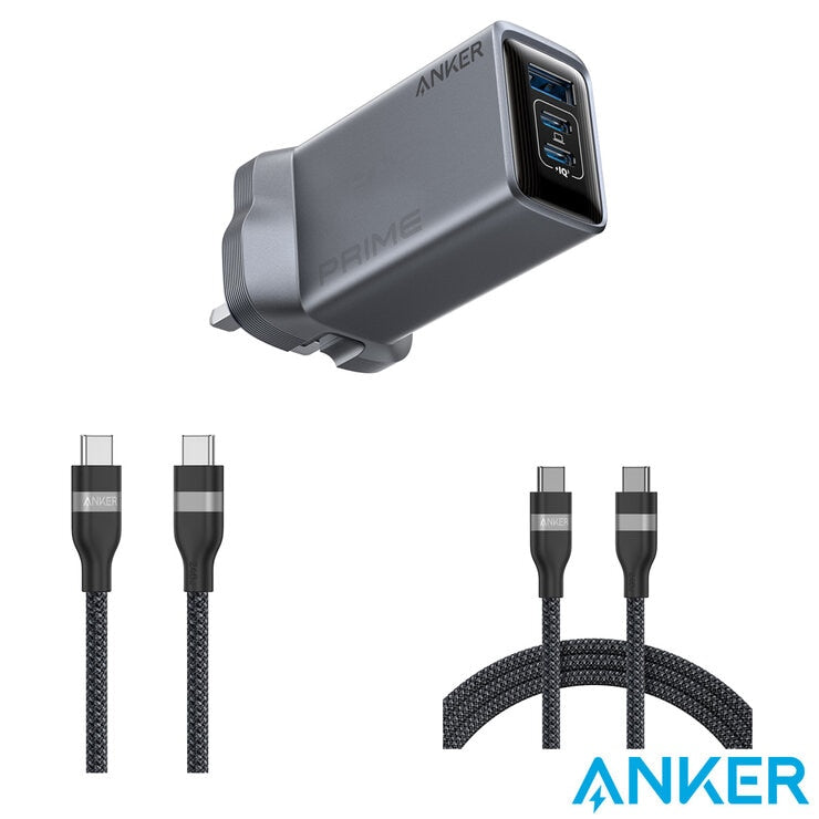 Anker Prime Charger (100W, 3 Ports, GaNPrime) with 0.9m & 1.8m 240W USB-C Cables
