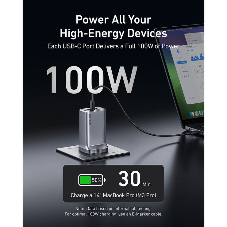 Anker Prime Charger (100W, 3 Ports, GaNPrime) with 0.9m & 1.8m 240W USB-C Cables