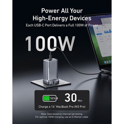 Anker Prime Charger (100W, 3 Ports, GaNPrime) with 0.9m & 1.8m 240W USB-C Cables